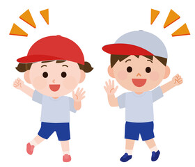 運動会　応援する　男女　イラスト