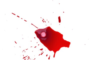Blood drop isolated on white background.Red spot. Blood splatter on white. 