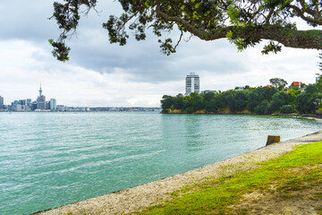 Panoramic View of Stanley Point Bay Beach Devonport Auckland, New Zealand; Relaxing and Picnic Area