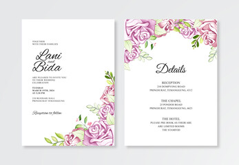 wedding invitation template with watercolor flower hand painting