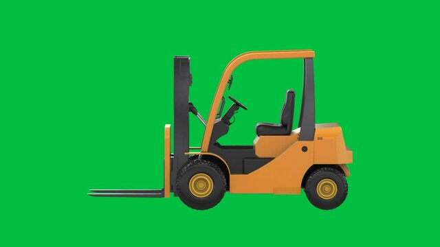 3d rendering forklift truck isolated on green screen background 4k footage