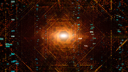 Fototapeta premium Digital tunnel of cyberspace with particles and Digital data, Technology network connections background concept.