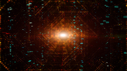 Fototapeta premium Digital tunnel of cyberspace with particles and Digital data, Technology network connections background concept.