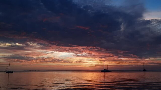 Sunset at sea, sky and water, sunrise for ocean
