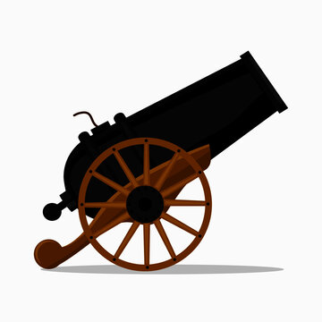 recommend clip art: Ancient horizontal cannon. illustration of ancient cannon shooting on a white background.medieval weapons