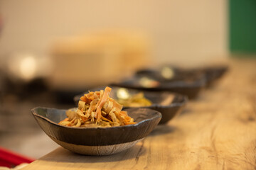 asian fermented kimchi fermented food cabbage and other ingredients on blurred background