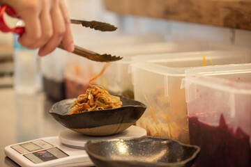 asian fermented kimchi fermented food cabbage and other ingredients on blurred background
