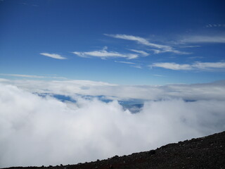富士山の頂上から撮影した風景