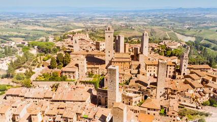 aerial view of the medieval town of San Gimignano siena Tuscany