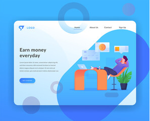 earn money web landing page with illustration