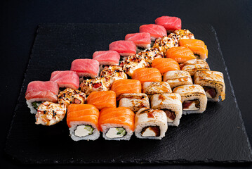 sushi set on the black background