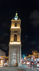 Fototapeta premium Clock tower in Old Jaffa at night, Tel-Aviv, Israel.