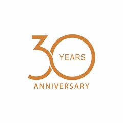 Vector 30 year anniversary, birthday logo label. Year. Vector illustration. Isolated against a white background. - obrazy, fototapety, plakaty