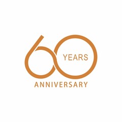 Vector 60 year anniversary, birthday logo label. Year. Vector illustration. Isolated against a white background.