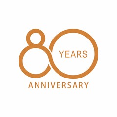 Vector 80 year anniversary, birthday logo label. Year. Vector illustration. Isolated against a white background.