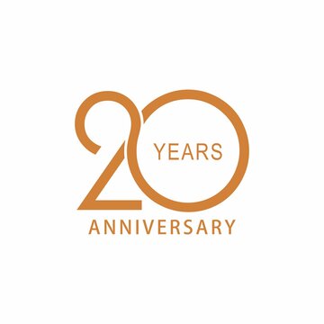 Vector 20 year anniversary, birthday logo label. Year. Vector illustration. Isolated against a white background.