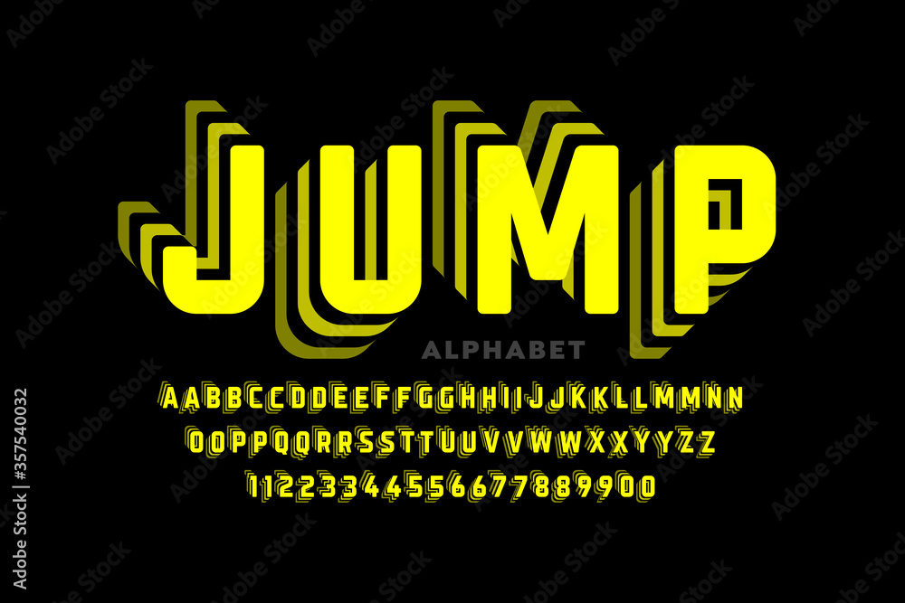 Poster jumping style font design, alphabet letters and numbers