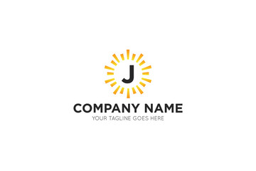Initial letter j sun, solar logo and icon vector illustration
