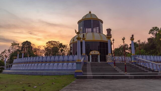 timelapse scenery sunset at beautiful pagoda at wat Kho Kog beside Cadet Academy Nakornnayok Thailand..