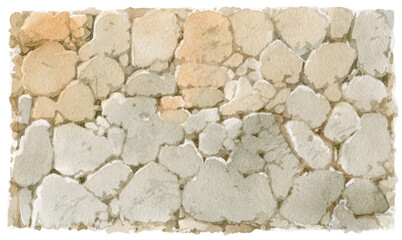 Light stone. Gray stone. Stone wall painted in watercolor. Drawing of a stone. Background for design and creativity.