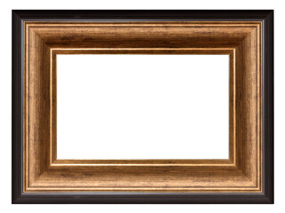 Vintage golden square frame with dark edging on a white background