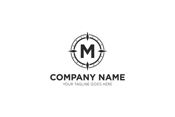 Initial letter m compass, travel logo and icon vector illustration