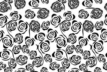 seamless pattern with black and white flowers