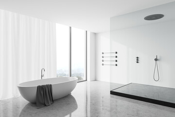 Obraz na płótnie Canvas White bathroom corner with tub and shower