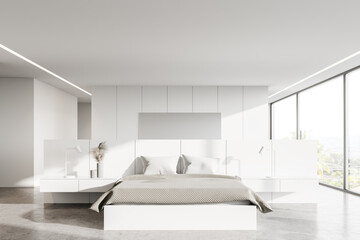 White panoramic master bedroom interior