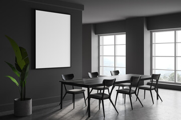 Grey dining room interior with poster
