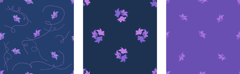Obraz na płótnie Canvas 3 seamless patterns. Different shades of purple