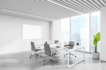 White panoramic office corner with poster