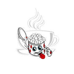 A fun sugar bowl and a cup of coffee, Vector illustration.