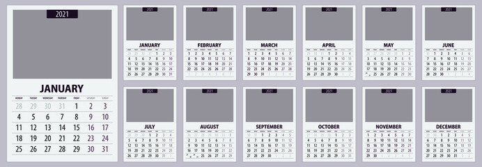 2021 Monthly Calendar, Week Starts Monday,  A4, 