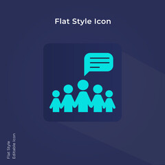 Business people group chat communication with bubble, team discussing in flat style for using in mobile, website, ui design. Trendy blue gradient. Also called as team meeting, team work, collaboration