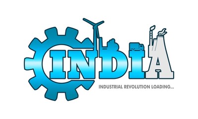 Energy and Power icons. Sustainable energy generation and heavy industry. India word build in gear. Progress or loading bar