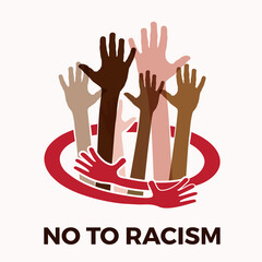 No to racism. Stop to racism and discrimination. Hug of different races. Vector Illustration