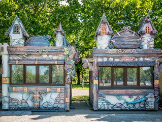 Two small fairytale houses in Children's World Park - Bucharest, Romania