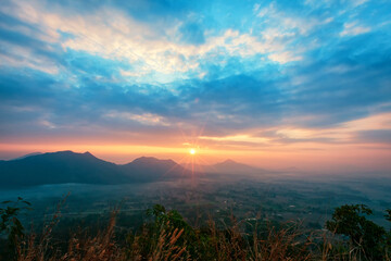 Landscape lot of fog Phu Thok Mountain at Chiang Khan ,Loei Province in Thailand.