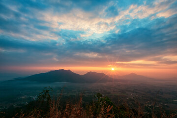 Landscape lot of fog Phu Thok Mountain at Chiang Khan ,Loei Province in Thailand.