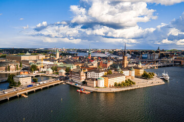 Naklejka na ściany i meble Panorama of Gamla Stan (Old Town) from top of Town Hall Tower in Stockholm, Sweden