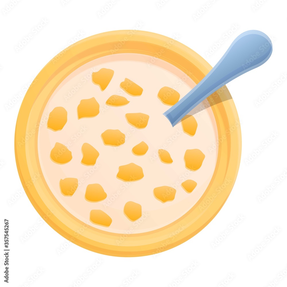Poster top view cereal flakes icon. cartoon of top view cereal flakes vector icon for web design isolated o