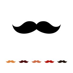 Mustaches icon silhouette isolated on white background. Men's different colors mustache hair. Vector illustration