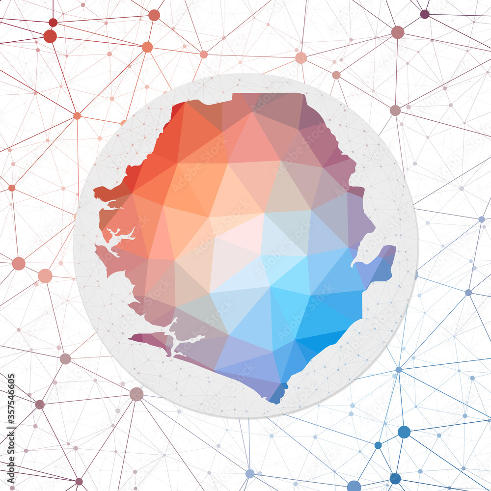 Poster Abstract vector map of Sierra Leone. Technology in the country geometric style poster. Polygonal Sierra Leone map on 3d triangular mesh background. EPS10 Vector.