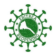 Eritrea reopening stamp. Green round badge of country with map of Eritrea. Country opening after lockdown. Vector illustration.