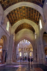 Fototapeta premium Interior view of La Mezquita Cathedral in Cordoba Spain. The cathedral was built inside of the former Great Mosque. Popular tourist destination in Spain.