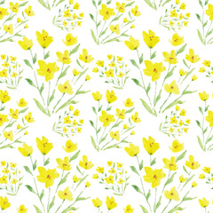 Watercolor yellow floral seamless pattern 