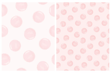 Cute Irregular Polka Dots Seamless Vector Patterns. Hand Drawn Abstract Pink Brush Dots on an Off-White and Light Pink Backgrounds. Bright Watercolor Style Vector Print. Simple Dotted Layout.