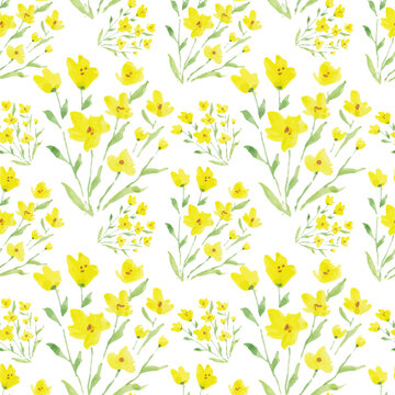 Watercolor Yellow Floral Seamless Pattern 