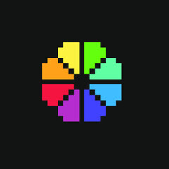 Obraz premium Colorful logo abstract flower pixel art icon. Isolated vector illustration for school, club, web, spa. Logotype design template. Isolated vector illustration.